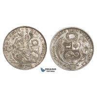 AA311, Peru, Sol 1869 LIMA YB, Lima, Silver, AU AA311, Peru, Sol 1869 LIMA YB, Lima, Silver, AU