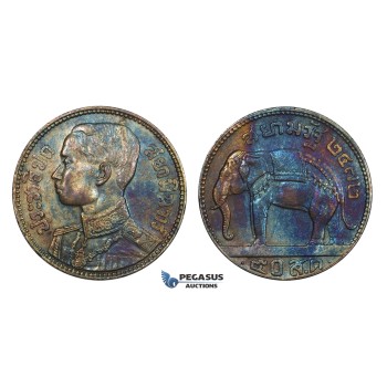 AA320, Thailand, Rama VII, 1/2 Baht BE2472 (1929) Silver, Toned AU