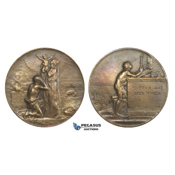AA328, France, Bronze Art Nouveau Religious Medal ND (Ø46mm, 40g) by Dupre, Redemption