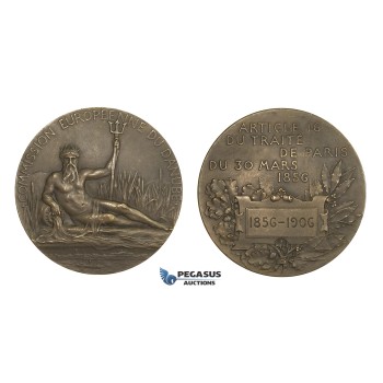 AA332, Romania, Bronze Art Nouveau Medal 1906 (Ø60mm, 83.7g) by Patey, European Danube Commission