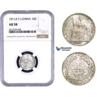 AA346-R, French Indo-China, 10 Centimes 1911-A, Paris, Silver, NGC AU58