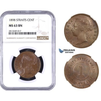 AA354-R, Straits Settlements, Victoria, Cent 1898, NGC MS63BN