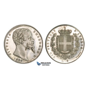 AA363, Italy, Emilia, Vittorio Emanuele II, 5 Lire 1859, Bologna, Silver, Proof, Extremely Rare!
