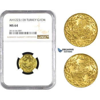 AA365, Ottoman Empire, Turkey, Mahmud II, Cedid Mahmudiye AH1223/28, Gold, NGC MS64