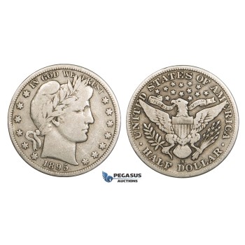AA367, United States, Barber Half Dollar (50C) 1895-S, San Francisco, Silver, F
