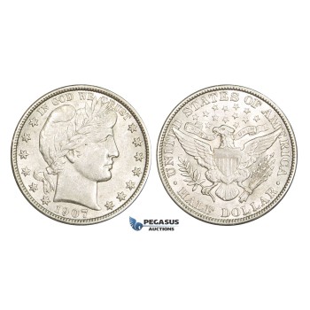 AA368, United States, Barber Half Dollar (50C) 1907, Philadelphia, Silver, Lightly cleaned AU