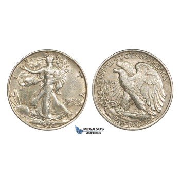AA369, United States, Walking Liberty Half Dollar (50C) 1920, Philadelphia, Silver, Lightly polished XF-AU
