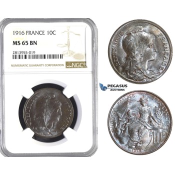 AA391, France, Third Republic, 10 Centimes 1916, Paris, NGC MS65BN