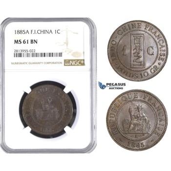 AA392, French Indo-China, 1 Centime 1885-A, Paris, NGC MS61BN