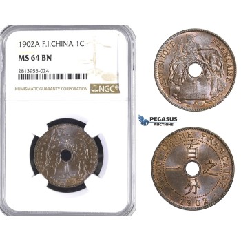 AA394, French Indo-China, 1 Centime 1902-A, Paris, NGC MS64BN