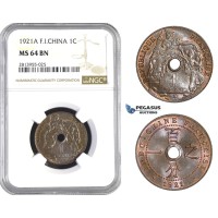 AA395, French Indo-China, 1 Centime 1921-A, Paris, NGC MS64BN