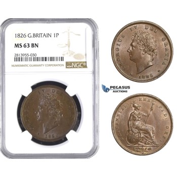 AA400, Great Britain, George IV, Penny 1826, London, NGC MS63BN