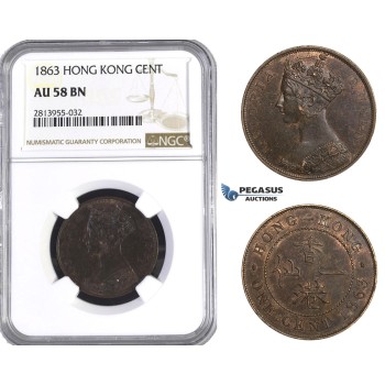 AA402, Hong Kong, Victoria, Cent 1863, NGC AU58BN