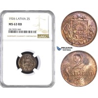 AA419, Latvia, 2 Santimi 1926, NGC MS63RB AA419, Latvia, 2 Santimi 1926, NGC MS63RB