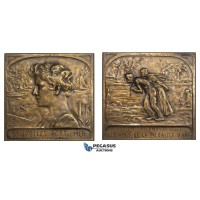 AA447 Belgium & Netherlands, Bronze Art Nouveau Plaque Medal 1903 (55x52mm, 83g) by Dubois, Brussels Sea Port