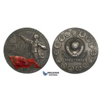 AA455, Soviet Russia, Silver Medal 1972 (Ø55mm, 92g)  50th Anniversary of USSR, Lenin