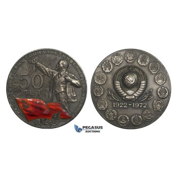 AA455, Soviet Russia, Silver Medal 1972 (Ø55mm, 92g)  50th Anniversary of USSR, Lenin