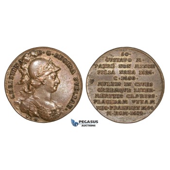 AA457, Sweden, Bronze Medal c. 1700 (Ø33mm, 15g) by Hedlinger, Queen Christina