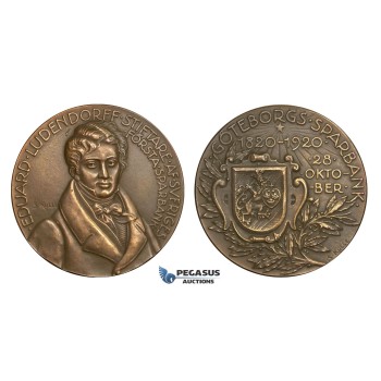 AA463, Sweden, Bronze Medal 1920 (Ø45mm, 42g) by Kulle, Goteborg Savings Bank, Rare!
