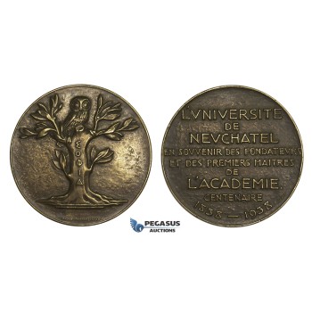 AA465, Switzerland, Bronze Medal 1938 (Ø61mm, 110g) by Huguenin, Neuchatel University, Owl