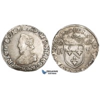 AA474, France, Dombes, Henri II de Montpensier, Teston 1607, Trévoux, Silver (9.58g) XF