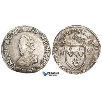 AA474, France, Dombes, Henri II de Montpensier, Teston 1607, Trévoux, Silver (9.58g) XF