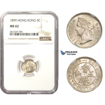 AA488, Hong Kong, Victoria, 5 Cents 1899, Silver, NGC MS62