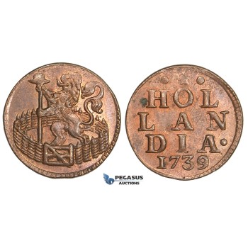 AA495, Netherlands, Holland, Duit 1739, Copper, Red UNC