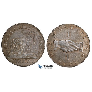 AA514, Sierra Leone Company, 1 Cent 1791, Soho Mint, Original Strike from 1793, aXF