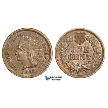 AA517, United States, Indian Cent 1864 L on Ribbon, Philadelphia, AU