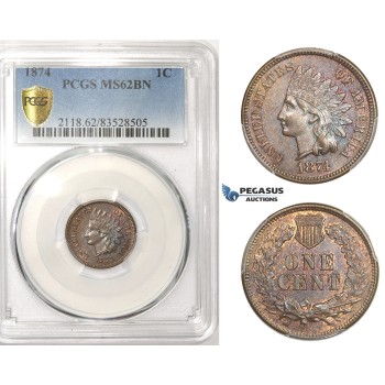 AA518, United States, Indian Cent 1874, Philadelphia, PCGS MS62BN