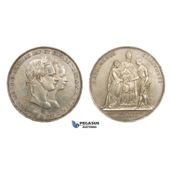 AA520, Austria, Franz Joseph, Double Gulden 1854, Vienna, Silver, Wedding, Cleaned AU