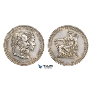 AA521, Austria, Franz Joseph, Double Gulden 1879, Vienna, Silver, 25th Wedding Anniversary, Cleaned AU