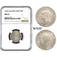AA542, Guadeloupe, 50 Centimes 1903, NGC MS61