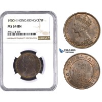 AA543, Hong Kong, Victoria, 1 Cent 1900-H, Heaton, NGC MS64BN