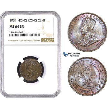 AA544, Hong Kong, George V, 1 Cent 1931, NGC MS64BN