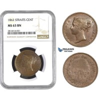 AA570, Straits Settlements, Victoria, 1 Cent 1862, NGC MS63BN