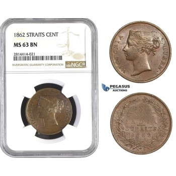 AA570, Straits Settlements, Victoria, 1 Cent 1862, NGC MS63BN