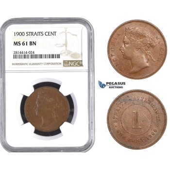 AA573, Straits Settlements, Victoria, 1 Cent 1900, NGC MS61BN