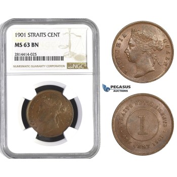 AA574, Straits Settlements, Victoria, 1 Cent 1901, NGC MS63BN