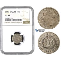 AA577, Straits Settlements, Victoria, 10 Cent 1894, Silver, NGC XF45