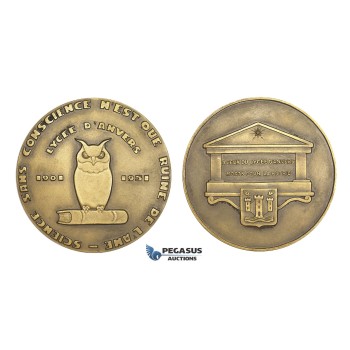 AA586, Belgium, Bronze Medal 1951 (Ø70mm, 112.7g) Antwerp Highschool, Owl
