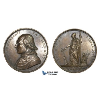 AA603, Italy, Bronze Medal 1824 (Ø54.5mm, 88g) by Girometti, Death of Cardinal Consalvi, Owl, Minerva