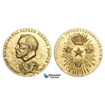 AA620, Sweden, Silver Gilt Medal 1968 (Ø26mm, 12.1g) Alfred Nobel, Science Academy, Rare!