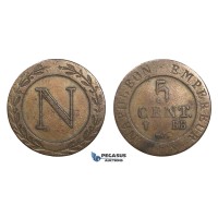 AA628, France, Napoleon, 5 Centimes 1808-BB, Strasbourg, VF
