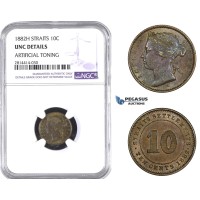 AA636, Straits Settlements, Victoria, 10 Cents 1882-H, Heaton, NGC UNC Details