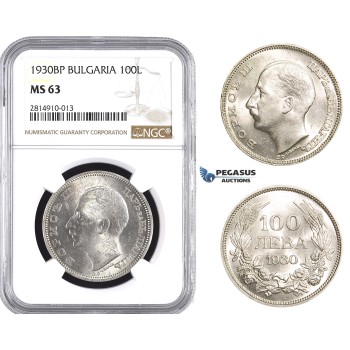 AA648, Bulgaria, Boris III, 100 Leva 1930 BP, Budapest, Silver, NGC MS63