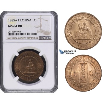 AA677, French Indo-China, 1 Centime 1885-A, Paris, NGC MS64RB