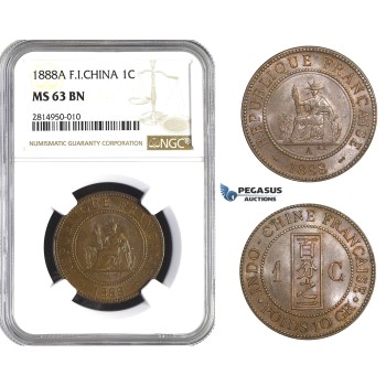 AA678, French Indo-China, 1 Centime 1888-A, Paris, NGC MS63BN