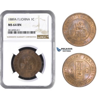 AA679, French Indo-China, 1 Centime 1889-A, Paris, NGC MS64BN